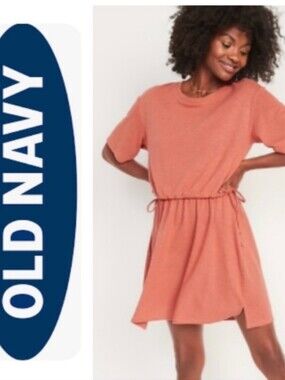 Old Navy Waist-Defined Short-Sleeve Slub-Knit Mini T-shirt Dress, Size L